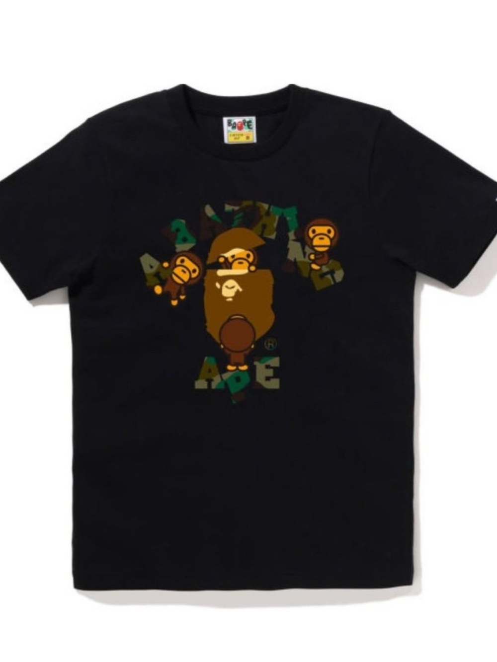 Bape Black Tee with Brown & Green Ape Head Graphic